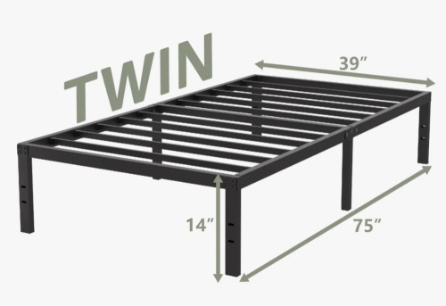 Alwyn Home Ebern 14" Black Metal Platform Bedframe, No Box Spring Needed, Twin Size New In Box $199