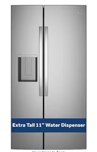 Ge 27.9 Cu. Ft. Side-By-Side Refrigerator in Stainless Steel with Extra Tall Water Dispenser and In-Door Icemaker, New On Working $2299