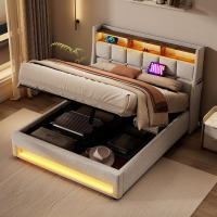 Keyluv Queen Size Hydraulic Lift Storage Bed Frame with LED lights and USB/Type-C charging outlets New in Box $699