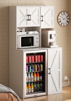 Hokku Designs Mini Fridge Cabinet With Storage, Coffee Bar Cabinet With Mini Fridge Space And Outlet, Wine Bar Stand With Microwave Shelf, Beverage Station in White New in Box $399