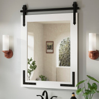 Gracie Oaks Brunilda Rustic Farmhouse Solid Wood Frame Accent Mirror Decorative Mirror, 28" x 20" New In Box $199