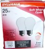 Sylvania Incandescent A19 E26 Medium Base 25 Watt Light Bulbs, 2 Pack Dimmable A19 Standard Base General Purpose Bulbs, 25W Household Light Bulbs, 120V Soft White Warm White New In Box - 2