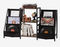 VEVOR Record Player Stand, 3 Tiers Metal Vinyl Record Stand, Turntable Stand with Record Holder Vinyl Display Shelf, Wooden Record Holder Ideal for Bedroom, Living Room, Black New In Box $199
