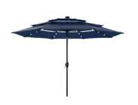 PHI VILLA 10 ft. 3-Tier Patio Market Umbrella with Solar LED Lights AutoTilt and Crank in Blue New In Box $299