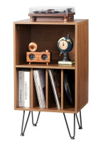 VEVOR Record Player Stand, 3 Tiers Turntable Stand with Record Storage, Vinyl Record Storage Cabinet with Metal Legs for Bedroom, Living Room, Brown New In Box $299