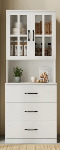 Ebern Designs 71" H X 23.6" W Kitchen Pantry With Bookcases, Glass Door Kitchen Hutch New in Box $499