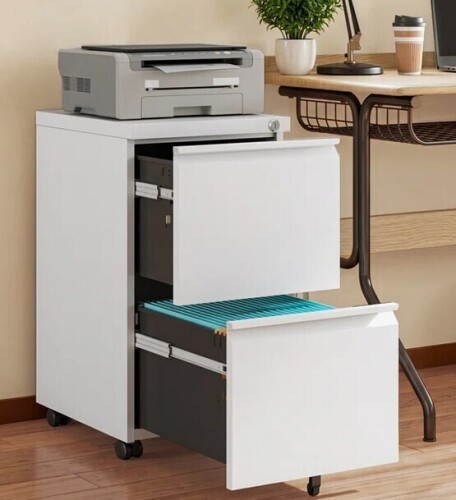 Ebern Designs Houndsfield 14.6&ldquo; W 2 Drawer Metal File Cabinet with Lock, Mobile Under Desk Filing Cabinet for Home Office, Letter Size, White File Cabinet New in Box $599