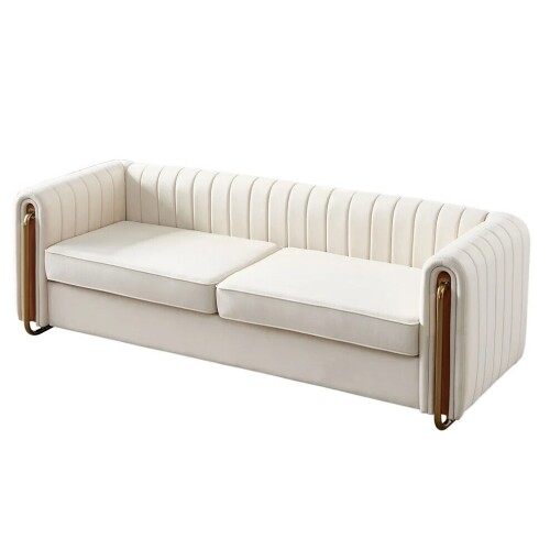 La Spezia Elena Beige Contemporary Velvet Sofa Couch, New in Box $1,299