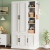 Lark Manor 5-Door Wooden Wardrobe With Hanging Poles & 4 Open Storage Shelves, 70&rdquo; Armoire For Hanging Clothes, White, New in Box $599
