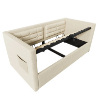 Streamdale Furniture Full Size Upholstered Hydraulic Storage Daybed With USB & Type C Charging, Beige, New in Box $599