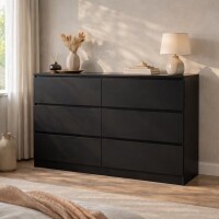 Miniyam Modern Minimalist 6 Drawer Dresser with Waterproof Wood Storage, Black, New in Box $299