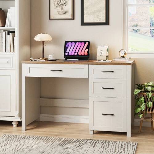 Inbox Zero Farmhouse 47" Executive Desk with 4 Drawers and Charging Station, New in Box $399