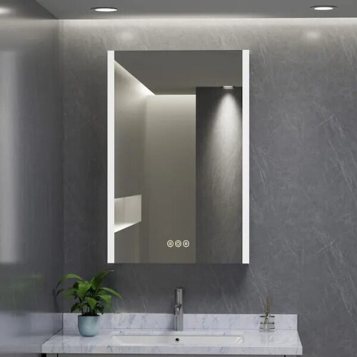 HBezon Eos 20" W x 28" H Rectangular Aluminum Surface/Recessed Medicine Cabinet with Mirror and Light, Left Hinge, New in Box $499