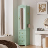 House of Hampton Wardrobe Armoire Closet With 3 Drawers, Mirror, Clothing Rod, And Motion Sensor LED Light For Bedroom, Open From The Right, Green, New in Box $399