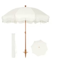 PHI VILLA 7 ft. Metal Beach Umbrella in White with Tassel Design and Cover Carry Bag New In Box $199