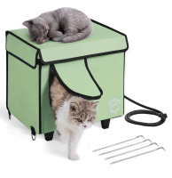 VEVOR Elevated Heated Cat House, Cuboid Kitty Shelter with Adjustable Temperature and Timer, 900D Oxford Cloth Foldable Cat Shelter with Heated Pad for Winter to Stay Warm and Cozy, Green (Small) New In Box $99