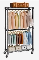 VEVOR Heavy Duty Clothes Rack, Double Hanging Rods Clothing Garment Rack with Bottom and Top Storage Tier, Rolling Clothing Rack for Hanging Clothes, 1'' Diameter Thicken Steel Tube Hold Up to 300Lbs New In Box $199