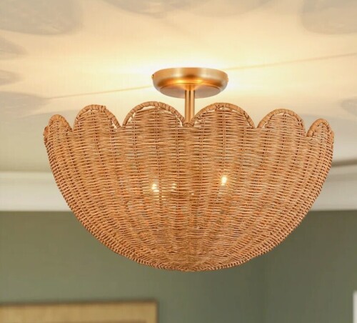 Dovecove 2-Light Rattan Shell-Shape Semi-Flush Mount New In Box $299