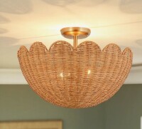 Dovecove 2-Light Rattan Shell-Shape Semi-Flush Mount New In Box $299