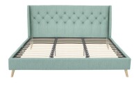 Novogratz Her Majesty Tufted Upholstered Bed Frame, King, Light Green Linen (2 Boxes) New In Box $599