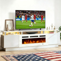 oneinmil Fireplace TV Stand with 36&rdquo; Electric Fireplace, 70&rdquo; 2 Tier TV Console Stand for TVs Up to 80", LED Light Entertainment Center, Fireplace for The Living Room TV Stand, White New Open Box (2 Boxes) $599