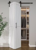 LOVMOR 30 inch x 84 inch Solid Core White Finished Pine Wood Bi Fold Door with Hardware Track Kit New In Box $399