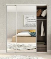 JUBEST Mirrored Closet Door 72 x 80, One Side Mirror Door with Top & Bottom Track Kits, Full Length White Steel Frame Sliding Mirror Closet Door, Easy to Install New In Box $499