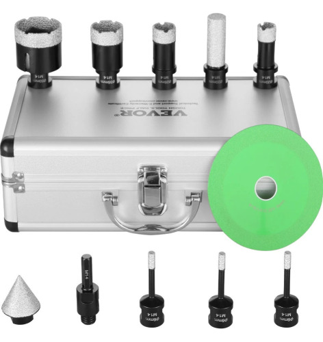 VEVOR Diamond Core Drill Bit Set, 7 PCS 6/6/6/20/25/35/50mm Diamond Hole Saw Kit, with Finger Milling Bit Cone Bit Saw Blade and Storage Case for Dry and Wet, Diamond Drill Bits for Tile Ceramic New In Box $199