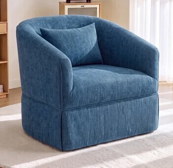 Brayden Studio 360 degree Swivel upholstered armchair with accent pillow in Blue New in Box $799