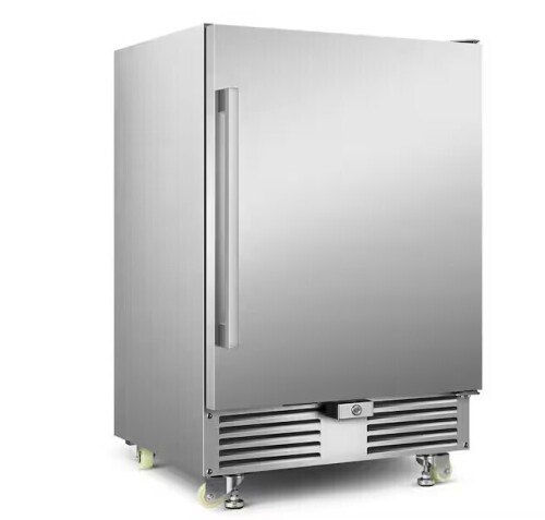 Tazpi TAZPI 4.9cu. ft. 24 in. 190 Can Built-In/Freestanding Outdoor Cooler Fridge with 4 wheels, Weatherproof, Stainless Steel New Floor Model On Working $999