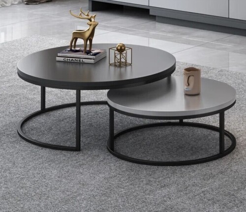 Luck Live Banvra 2-piece Round Nesting Tables Modern Wood Gray & Black Round Nesting Coffee Table New in Box $499