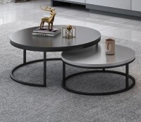 Luck Live Banvra 2-piece Round Nesting Tables Modern Wood Gray & Black Round Nesting Coffee Table New in Box $499