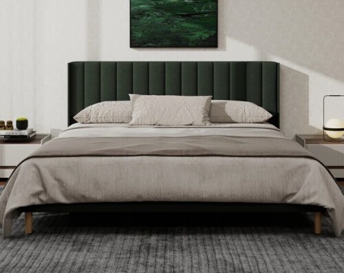 George Oliver Upholstered Platform Bed Frame With Wingback in Black King Size New in Box $599