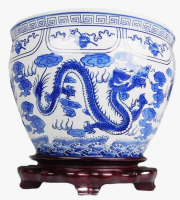 Bungalow Ros Blue and White Porcelain Fishbowl with Dragon Design With Stand (2 Boxes) New in Box $499