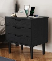 George Oliver 3 Drawers Solid Wood Nightstand With Storage, 2 Power Outlets, 1 Usb Port, And 1 Type C Port New in Box $399
