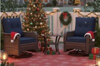Imalai Outdoor Rocking Swivel Rattan Chair Set Removable Cushions & Coffee Table (Set of 2) New in Box $599