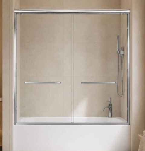 Nuevozen Cascada 56-60" W x 57" H Double Sliding Bathtub Shower Door with 1/4" 6mm Tempered Glass, Chrome NV4923L39 New in Box $499