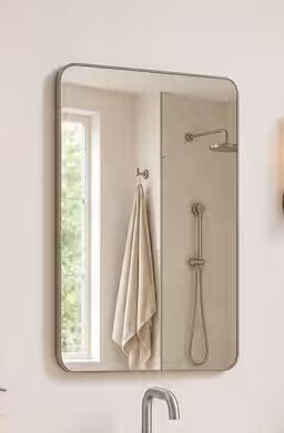 Niveal 24 in. W x 36 in. H Rectangular Framed Wall Bathroom Vanity Mirror in Brushed Nickel New in Box $299
