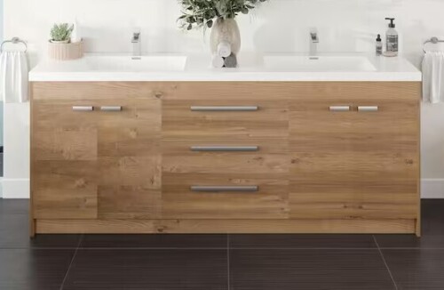 Eviva Lugano 84 in. Double Sink Natural Oak Bath Vanity with White Acrylic Top (Assembled) New In Box $1499