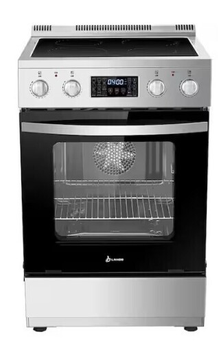 Lanbo 24 in. 4 Burner Elements Freestanding Electric Range in Stainless Steel with Air Fry, Rotisserie and True Convection New Damaged $1099