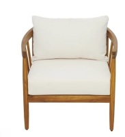 NFusion Dakota Modern Outdoor Acacia Wood Club Chair with Water-Repellent Removable Cushions, Slatted Design, Weather-Resistant Frame New in Box $599