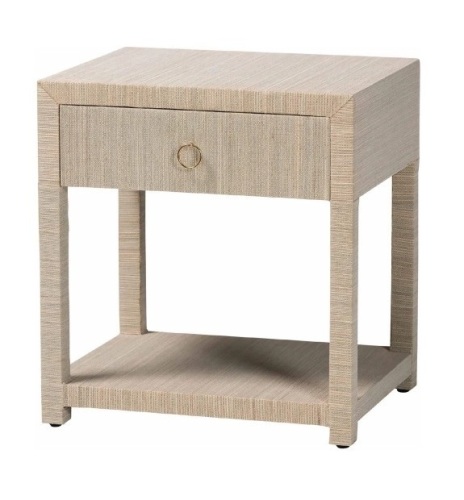 bali & pari - Nata Bohemian Woven Natural Grasscloth 1-Drawer Nightstand - Natural/Gold New in Box $499
