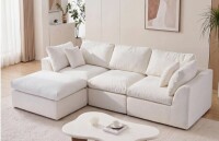 Latitude Run 108" Cloud Sectional Couch with 2 Washable Cover Sets, Convertible L Shaped Modular Sofa with Ottoman, 3 Seater Deep Seat Couch for Living Room, White New $2499