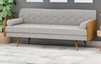 Hashtag Home Bel-Air 72.2" Mid Century Modern Tufted 3 Seater Sofa with Bolster Pillows in Beige New in Box $899