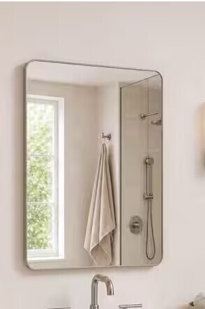 Niveal 30 in. W x 36 in. H Rectangular Framed Wall Bathroom Vanity Mirror in Brushed Nickel New in Box $399