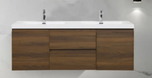 ALMA Premium Vanities Alma60D-GW Alma-Pre 59 1/8 Inch Wall Mount Double Sink Bath Vanity with White Sink, in walnut (2 boxes) new in box $2499