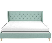 Novogratz Her Majesty Tufted Upholstered Bed Frame, King, Light Green Linen (2 Boxes) New In Box $599