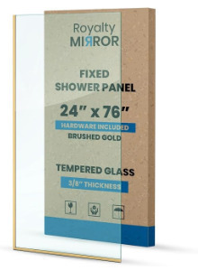 Royalty Fixed Shower Screen - 24" x 76" Frameless 3/8" Clear Tempered Glass Panel with Hardware - Easy Clean Smart Guard Coating - Minimalist Modern Design for Bathroom - Brushed Gold new in box $499