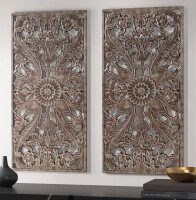 Madison Park 2pc Botanical Carved Wall Decor Panel Set Bronze - MDF Antique Finish, Vertical Orientation New In Box $199