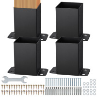 VEVOR 4x4 Post Base 4 Pcs, Inner Size 3.6"x3.6" Post Base Brackets, Heavy Duty Powder-Coated Post Anchor Matte Black Wood Post Brackets for Pavilion Deck Railing Support Deck Base Plate New In Box $89